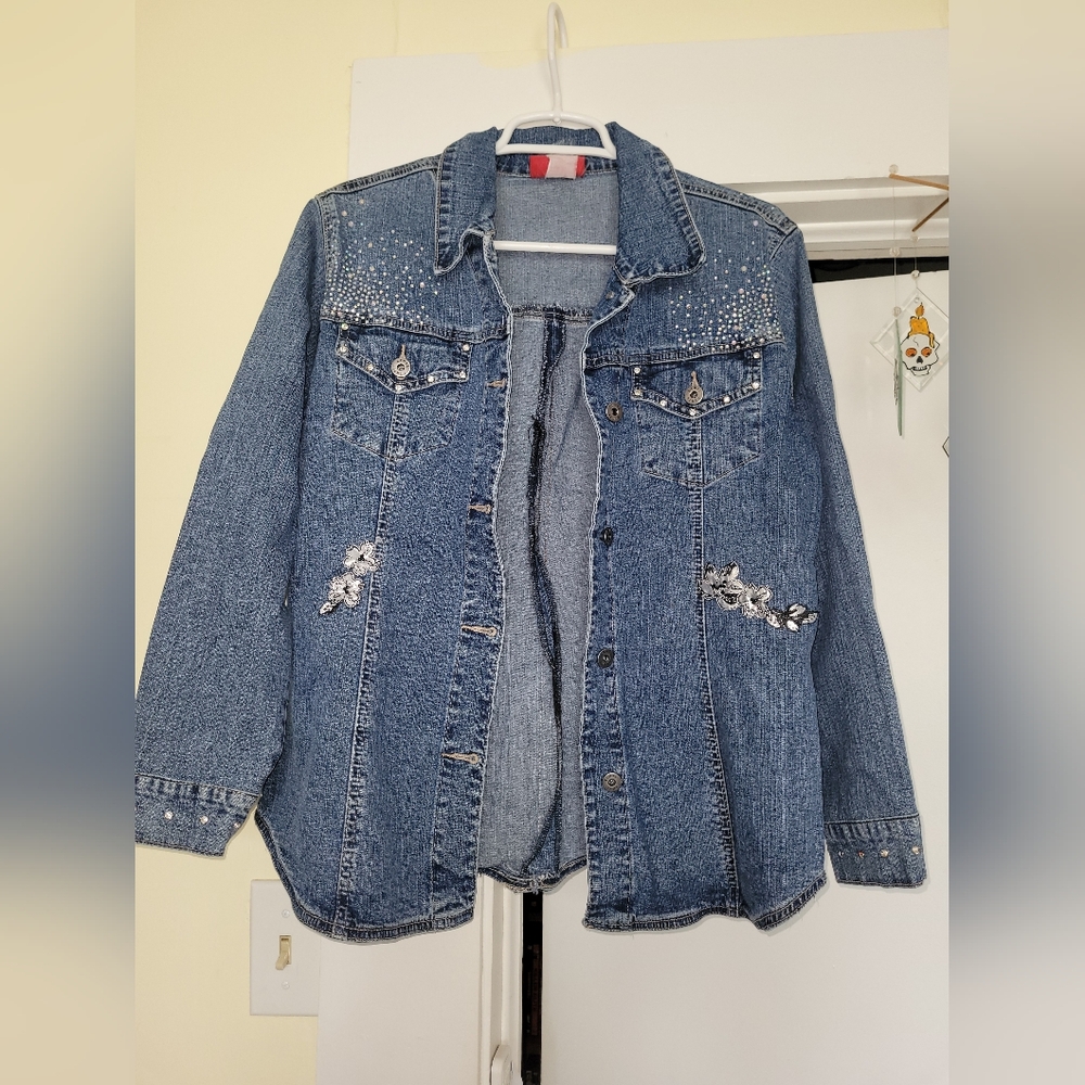 Vintage Ethyl Blue Denim Embellished Jacket
